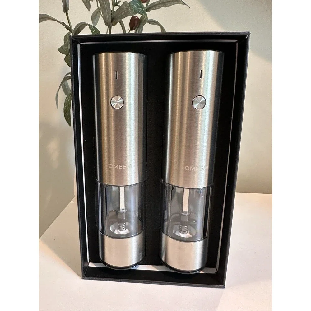 TOMEEM Electric Salt and Pepper Grinder Set USB Rechargeable Stainless Steel NIB